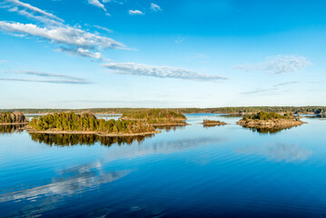 Panoramic view of the islands in the archipelago of Stockholm. Sweden. Water landscape