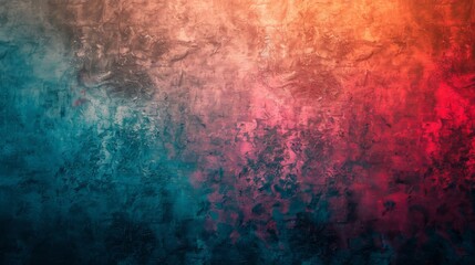 A grainy texture with an abstract gradient of blue, orange, and red hues. Unique texture of the wall