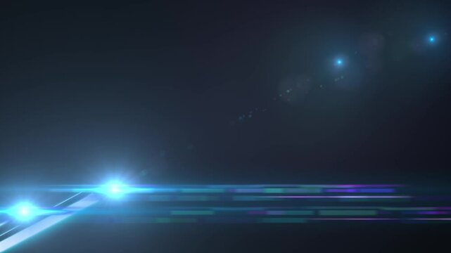 modern lines flying crosswise across the screen with optical flare on the tip. Black background and different loops. Modern technology glitch background
