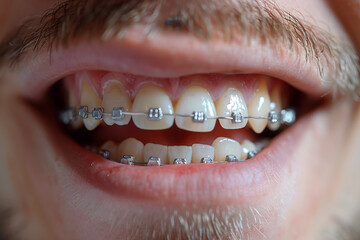 Fototapeta premium Close up shot of a smile with white healthy teeth made with generative AI technology