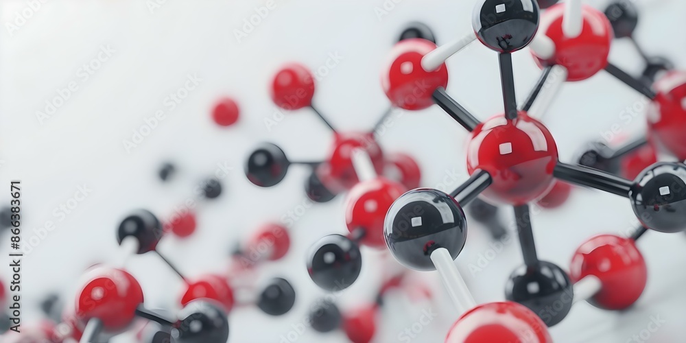 Poster creating a 3d model of the pindolol molecule using ball-and-stick representation. concept chemistry,