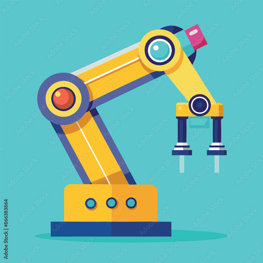 Poster robotic red arm for any manufacturing or industry task. mechatronic tools for intricate operations.