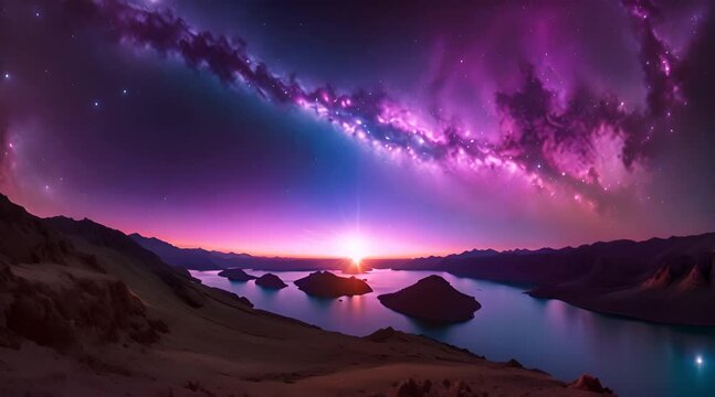 Equirectangular space background with colorful nebula and stars