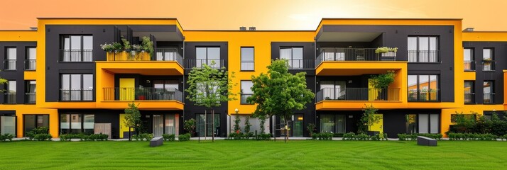 Modern Apartment Building with Black and Yellow Color Scheme