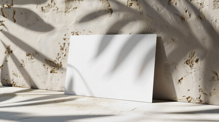 postcards mockup blank paper double sided with shadow on a textured background with tree shadows.