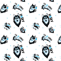 Dog cute husky seamless pattern 