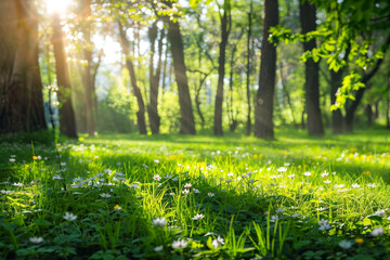 Fototapeta premium Picture of summer day green forest landscape AI generative