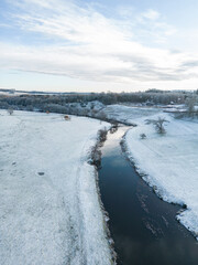 Winter Fields and River From Above