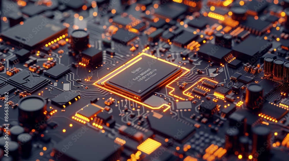 Poster glowing circuit board with processor