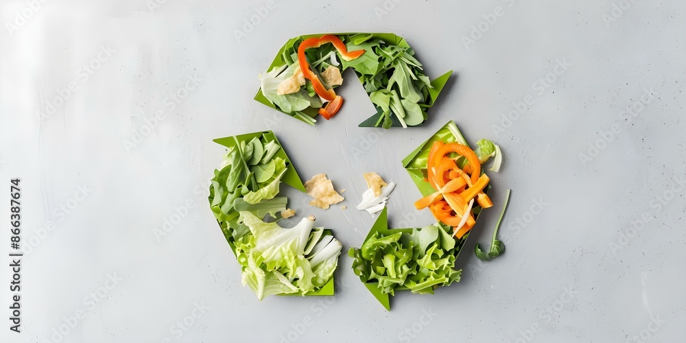 Aufkleber creating a high-resolution image of a recycling symbol made from food scraps and peelings. concept r
