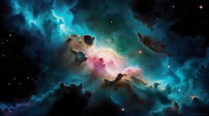 Vibrant and Colorful Space Galaxy Cloud Nebula with Starry Night Cosmos Background, Supernova Explosion in Universe, Stunning Astronomy and Science Wallpaper