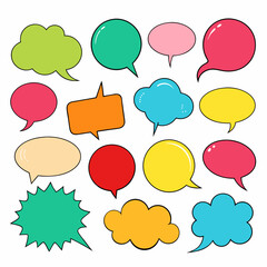 A variety of colorful speech bubbles on a plain white background