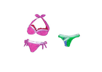 Swim suit men and women by hand painted pastel crayon