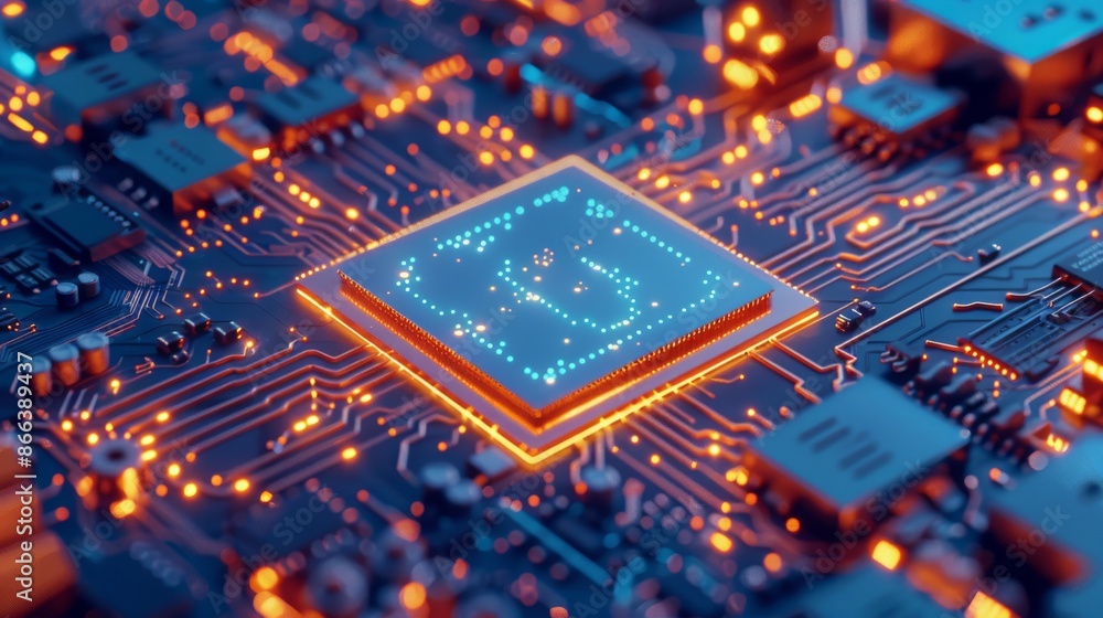 Poster illuminated microchip on a circuit board