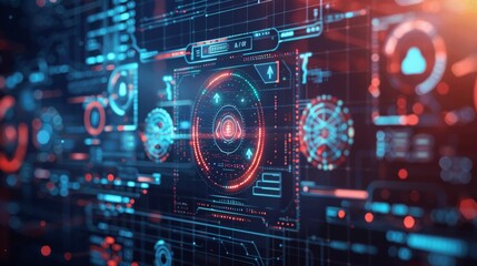 Fototapeta premium Futuristic Digital Interface with Red and Blue Glow