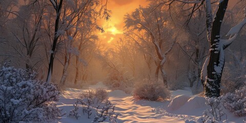 Naklejka premium Majestic Winter Sunrise in Forest