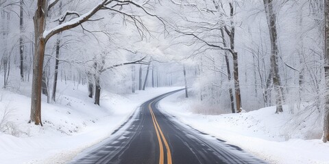 Obraz premium Winter Wonderland: Snowy Road and Ice-Covered Trees