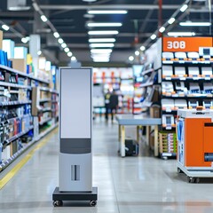 Blank display on a medium-sized catalyst in the electronics aisle of a megastore.