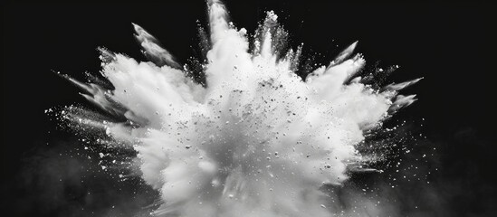 Powder explosion in white color against a black backdrop