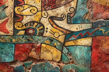 Obraz premium Vivid and intricate tribalinspired graffiti on an urban wall, showcasing a mix of patterns and shapes