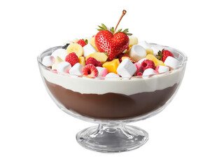 Valentine s Day surprise chocolate fondue with assorted fruits and marshmallows served on a transparent