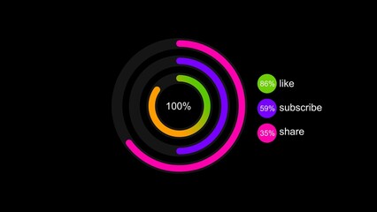 Like, Subscribe and Share  white color  4k illustration. 4k illustration on black background Channel Subscription.