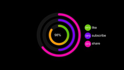 Like, Subscribe and Share  white color  4k illustration. 4k illustration on black background Channel Subscription.