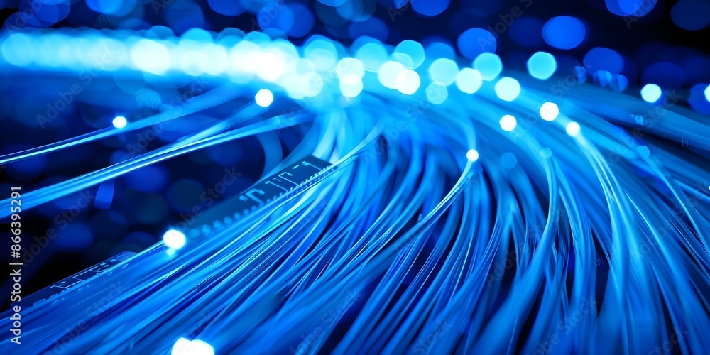 Poster global network data packets in motion stock image. concept technology, data network, global communic