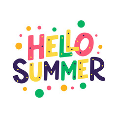 Inscription hello summer. Bright lettering. On a white background