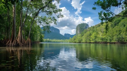 Tha Pom Khlong Song Nam in Krabi in southern Thailand. Landscape taken in beautiful mangrove reserve in south east Asia.