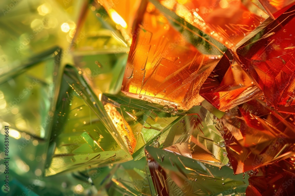 Poster closeup of multicolor broken glass pieces creating a dynamic and textured mosaic