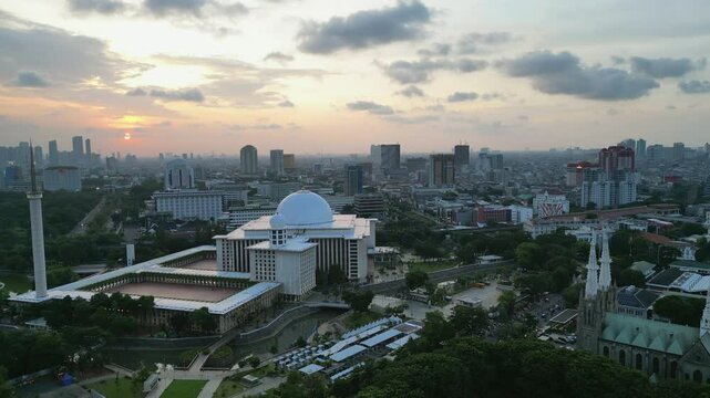 Istiqlal Mosque Moments Before Sunset In Jakarta Indonesia