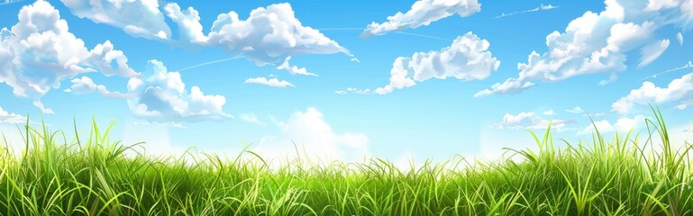 Obraz premium Green Grass Meadow Under a Blue Sky