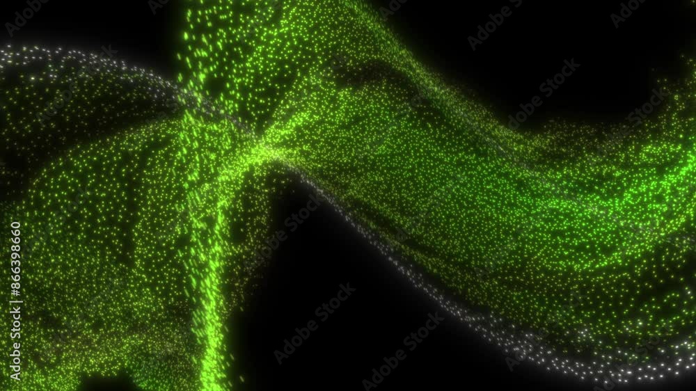 Poster abstract dna glowing quantum particles interacting and rotating passing through empty space with mot