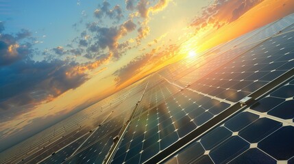 Solar Panels at Sunset - A View of Clean Energy