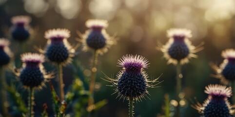 Obraz premium Abstract thistle silhouettes with bokeh background