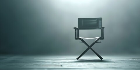 Empty directors chair on empty film set with gloomy background. Concept Film Set, Directors Chair, Gloomy Background, Empty, Moody Atmosphere