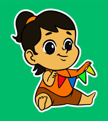 Baby Playing Doodle Sticker Illustration