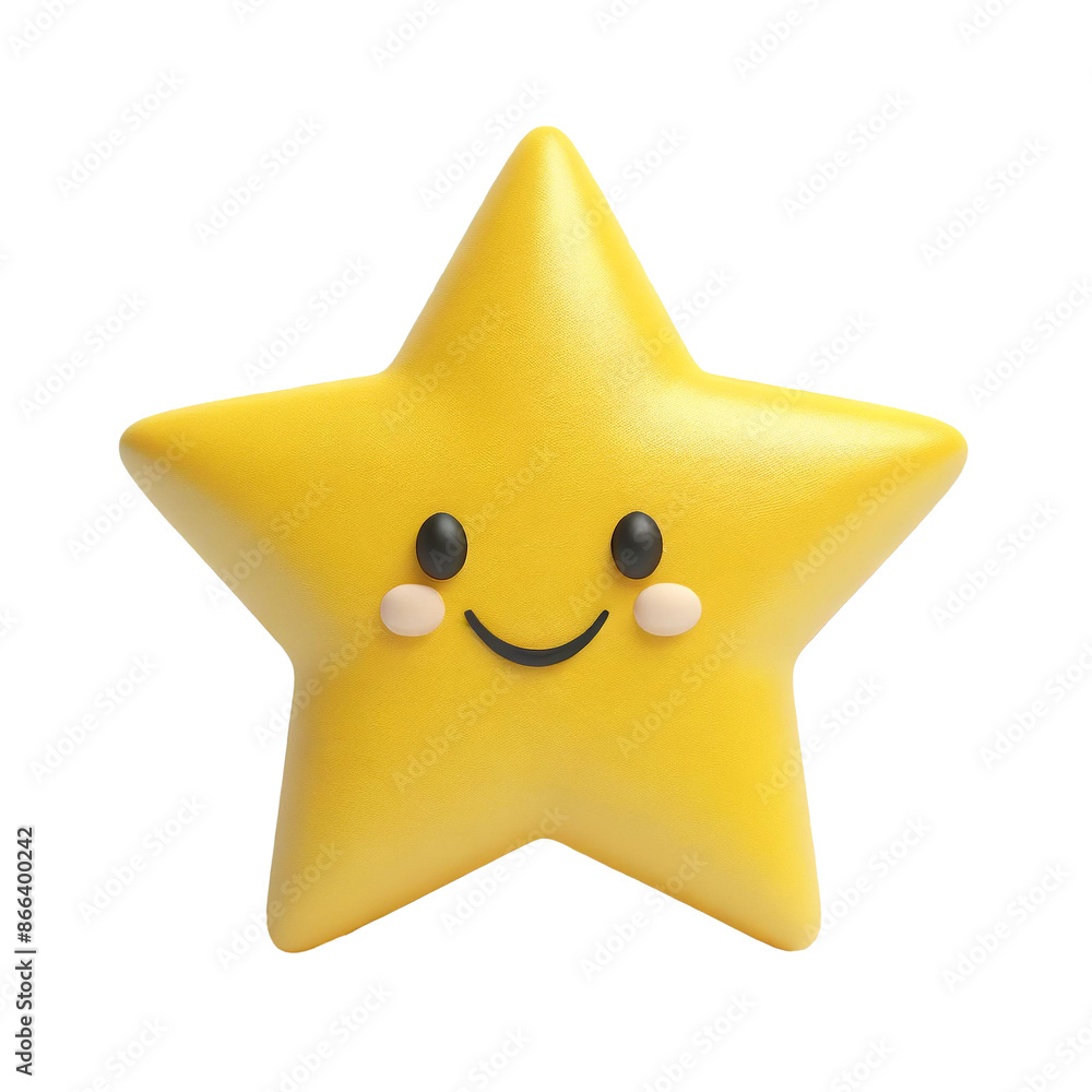 Wall mural cute smiling yellow star 3d render illustration, great for icons, kids designs, and positive concept