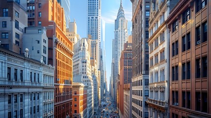 Obraz premium Architectural Diversity in the City Skyline with Historic and Modern Tall Buildings