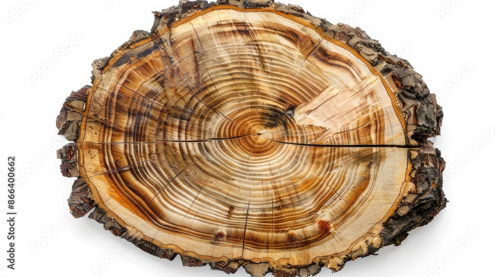 Poster high resolution photograph of tree trunk cross section on white background