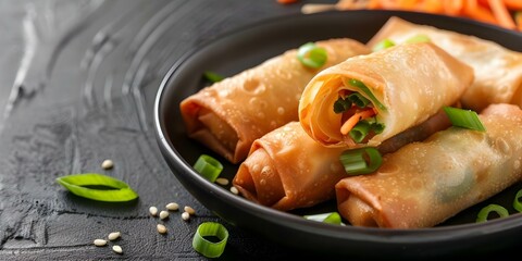 Filipino Lumpiang Shanghai Small egg rolls with pork and vegetables. Concept Lumpiang Shanghai Recipe, Filipino Appetizer, Fried Mini Spring Rolls, Ground Pork Filling, Vegetable Lumpia