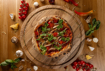 Tasty pizza with chicken