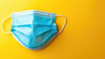 Medical face mask on a bright background Covid 19 and protection theme Horizontal layout with space for text