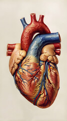Naklejka premium Detailed Anatomical Illustration of the Human Heart Showing Major Structures and Functions