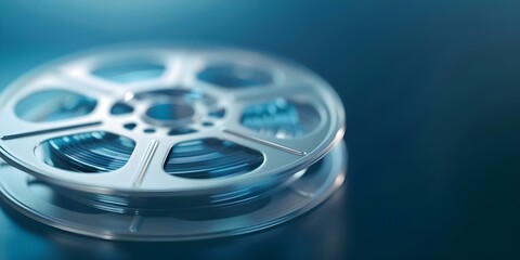 3D cinema film reel with blue clapper board cinematic concept. Concept Film Reel, Clapper Board, 3D Cinema, Cinematic Concept