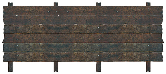 Fence made of brown old wooden planks on isolated background