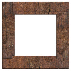 Empty square wooden frame made from old oak on isolated background