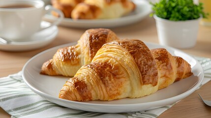Croissant close-up on plate, table setting