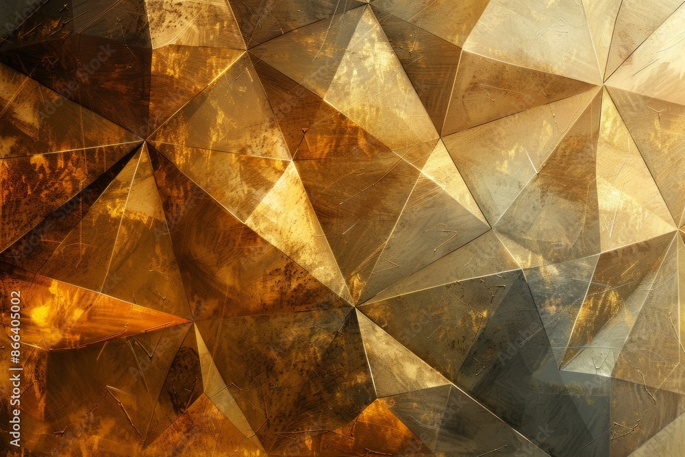 Poster highresolution image of a golden geometric pattern with a textured surface